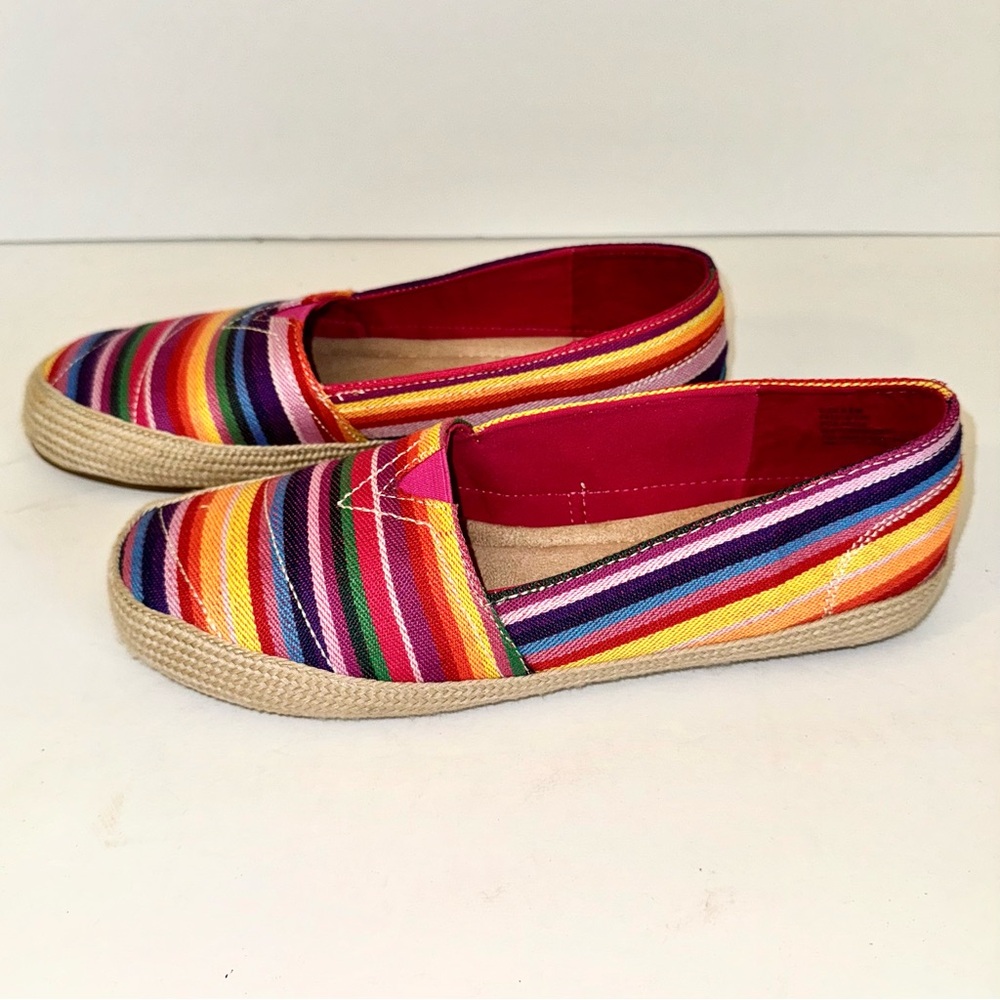 Maui Island Multi-Color Stripe “Tiki” Canvas Espadrille Flats, Sz 8.5